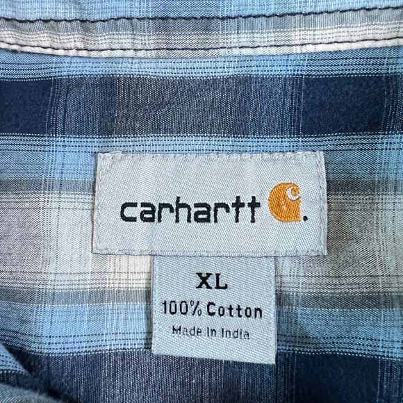 Carhartt Mens‎ Plaid Button Down Shirt Blue Beige Size XL Workwear Chore Outdoor - Picture 4 of 6